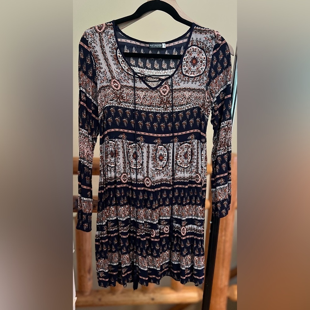 🪻 Earthbound Trading Co. Boho Lace-Up Dress – Size S